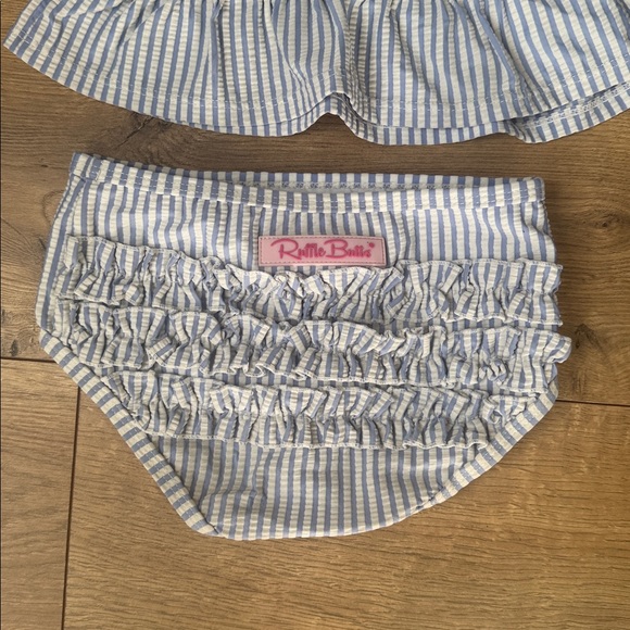 Ruffle Butts Seersucker 3-Piece Swimsuit Set - Picture 2 of 3